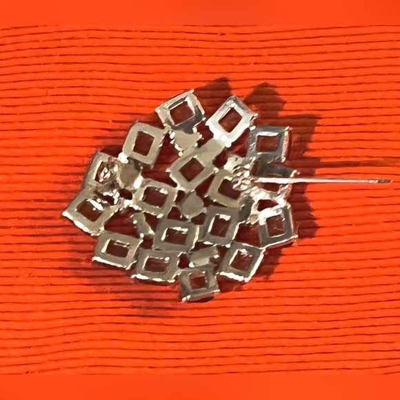 Bold Vintage Mid-Century Modern Brooch Amber & Teal Rhinestone Cluster Pin .75” - Picture 2 of 5